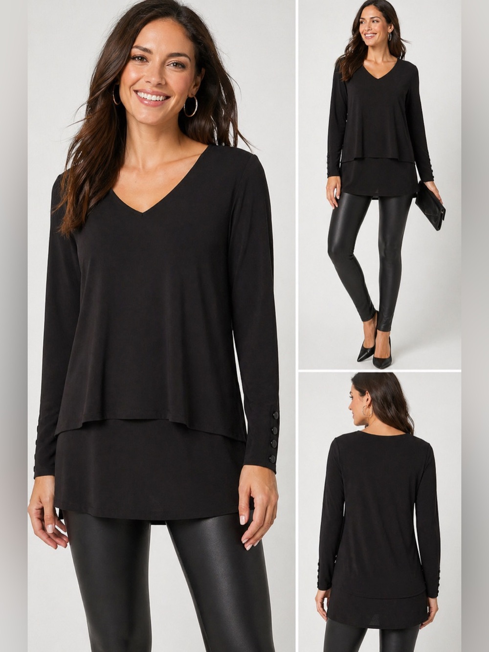 White House Black Market Black Layered V-Neck Tunic